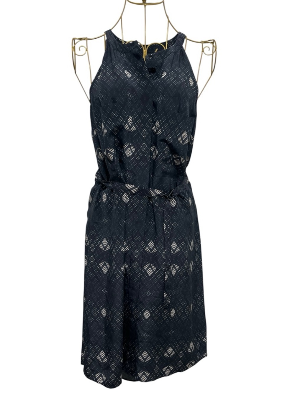 SABA 100% Silk Geometric Print Button Front tie waist dress size 4